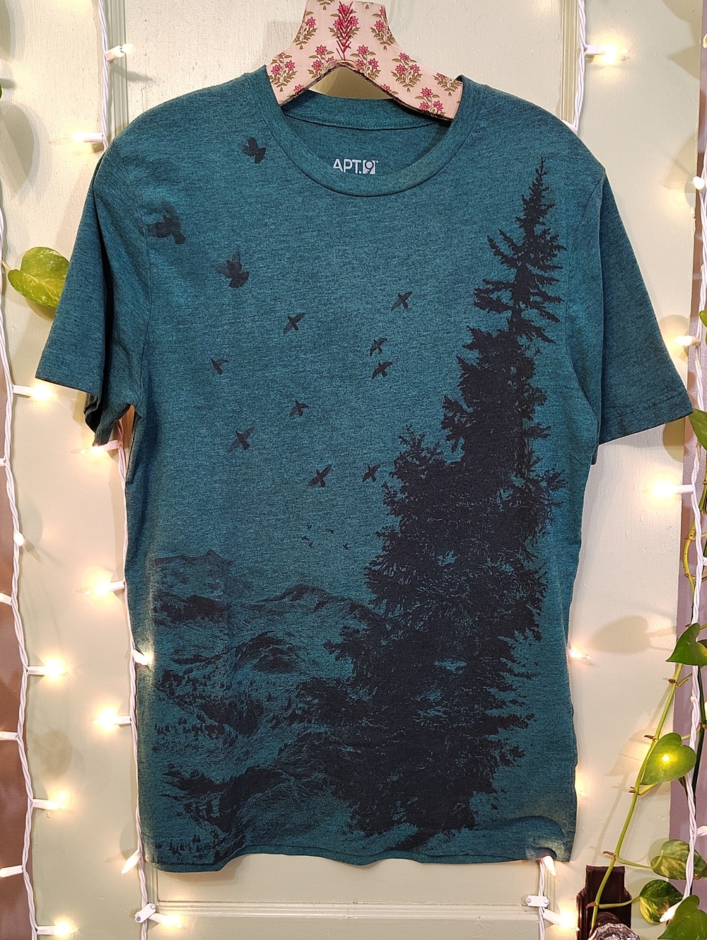 Men's Apt 9 Green Black Forest Pine Mountain Birds T-shirt S
